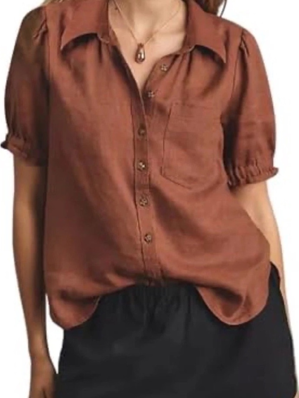 Anthropologie The Aly Puff-Sleeve Blouse by Pilcro: Linen Edition Large Beach